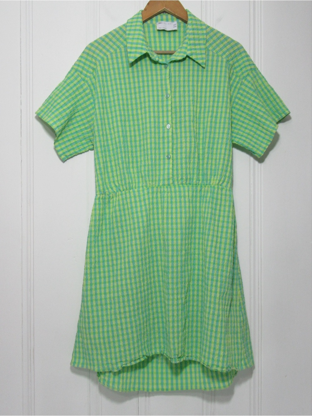 ASOS Cut Out Back Seersucker Lime Green Shirt Dress Size 14